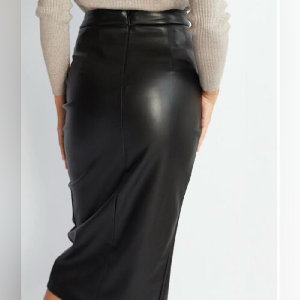 Commense Pleated Split Elegant Black Leather Skir… - image 4